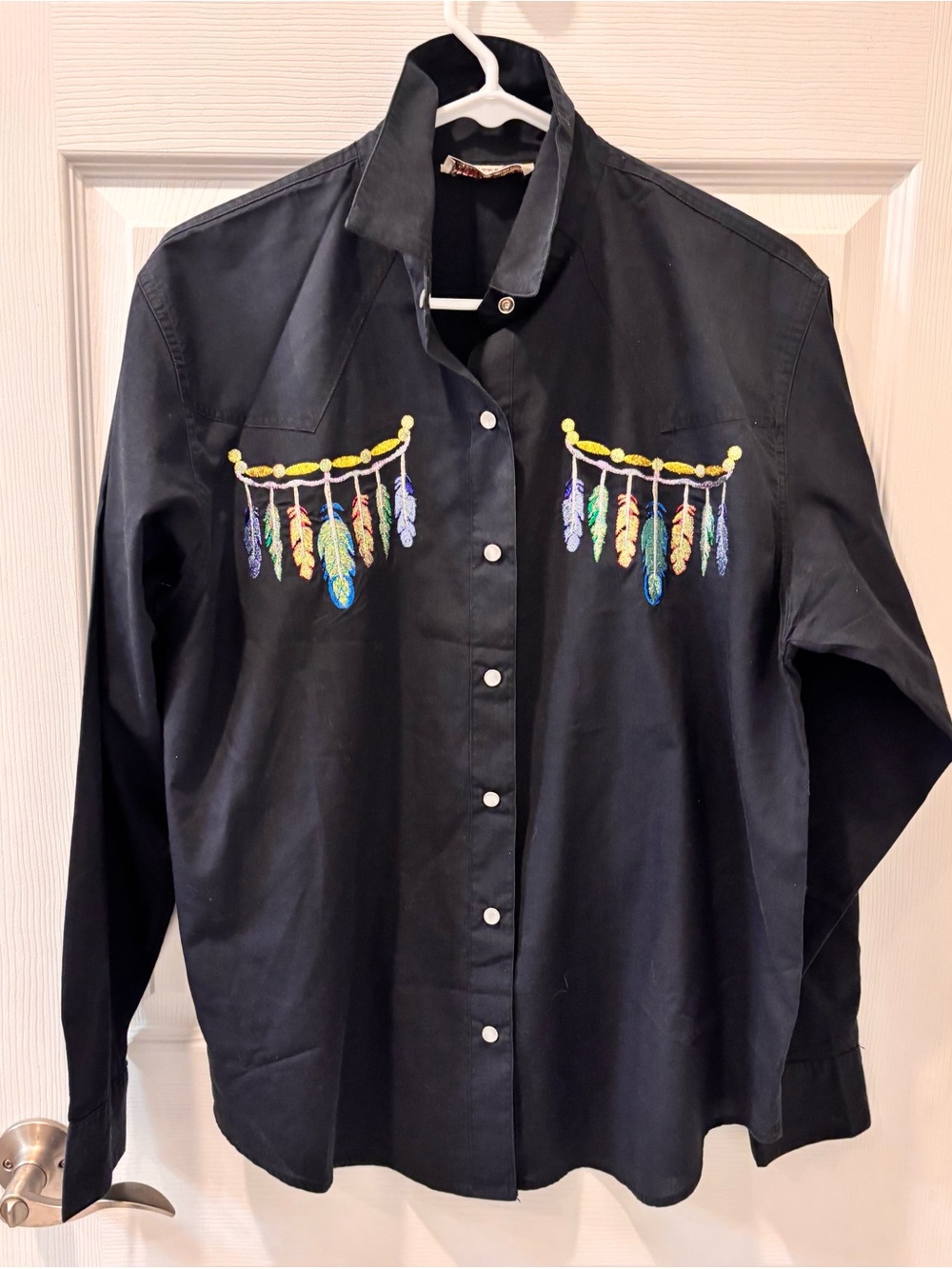 Sheplers Vintage Black Embroidered Western/Feather Button-Up Shirt- Pearl Snaps